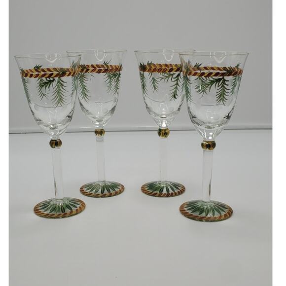Hand Painted Christmas Wine Glasses With Etched Dots, Set of 4 - Picture 1 of 6